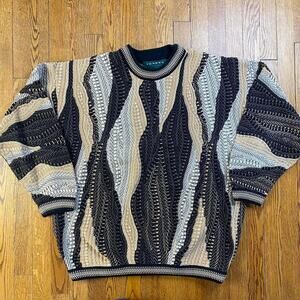 Vintage 90s Tundra Canada 3D Knit Pullover Earth Colors Sweater